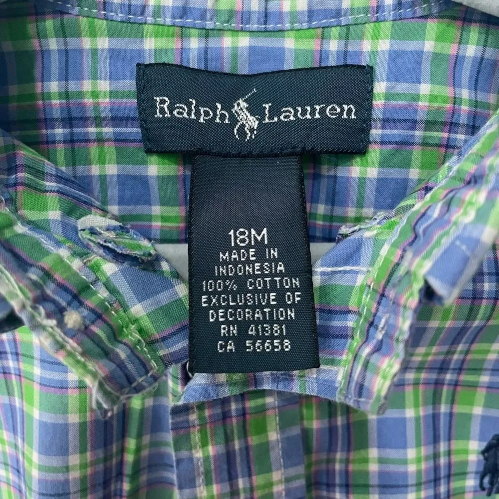 Ralph Lauren Multi Boys Short Sleeve Plaid Poplin Shirt Size 18 Months